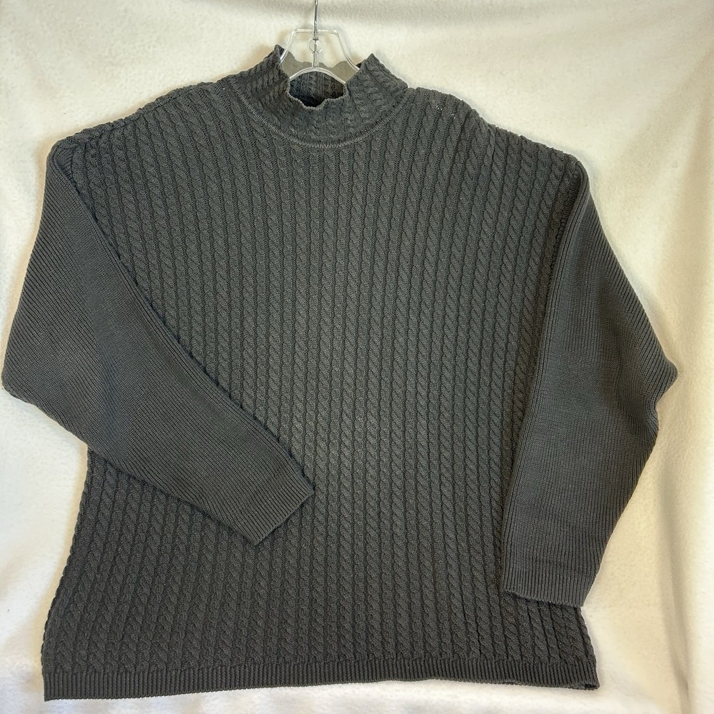Kikit Turtle Neck Cotton Fisherman Knit Sweater Navy Oversized Labeled S Woman